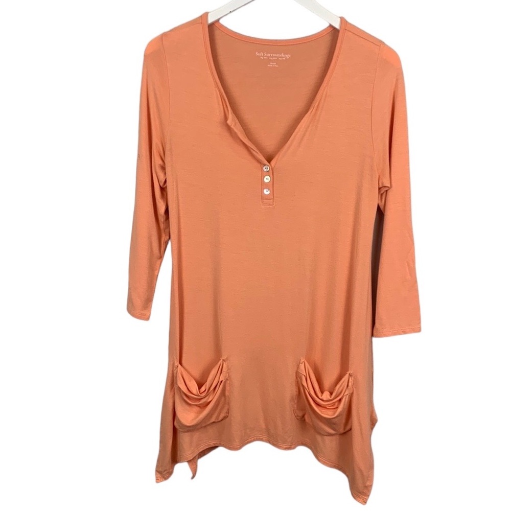 Soft Surroundings Peach Quarter Button Slouchy Pocket Casual Summer Top Small